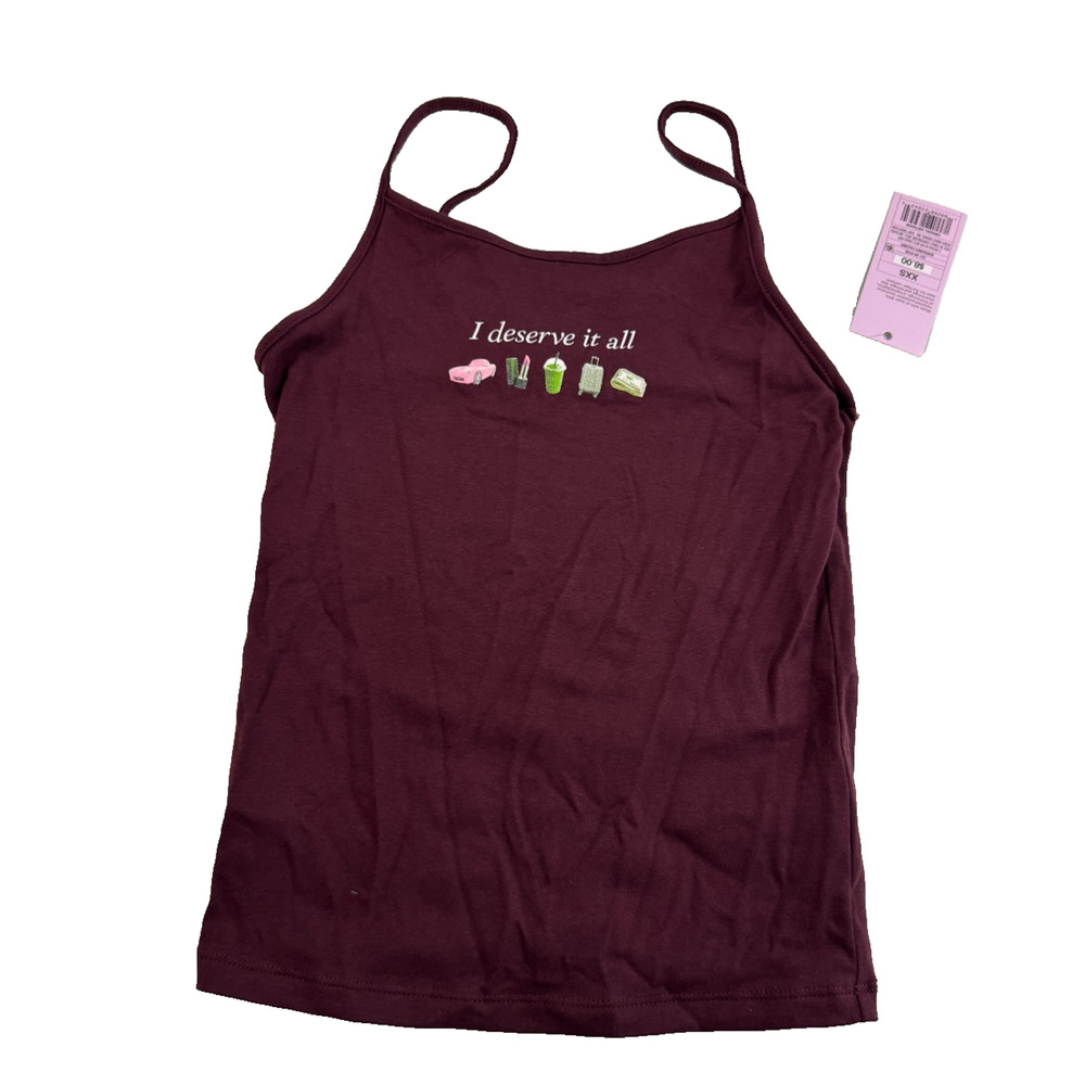 Wild Fable Women's Graphic Camisole Embroidered Quote Size 2XS Burgundy NWT